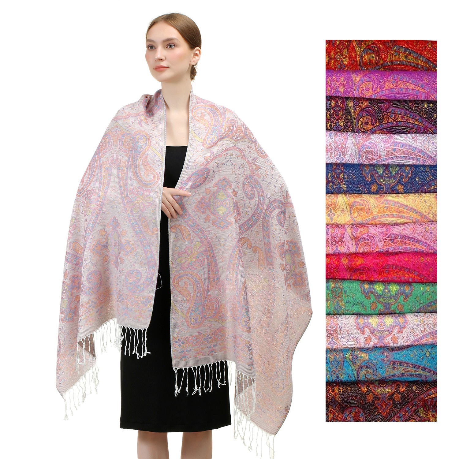 Metallic Premium Paisley Pashmina SF24130 (11 Colors, 1Doz)