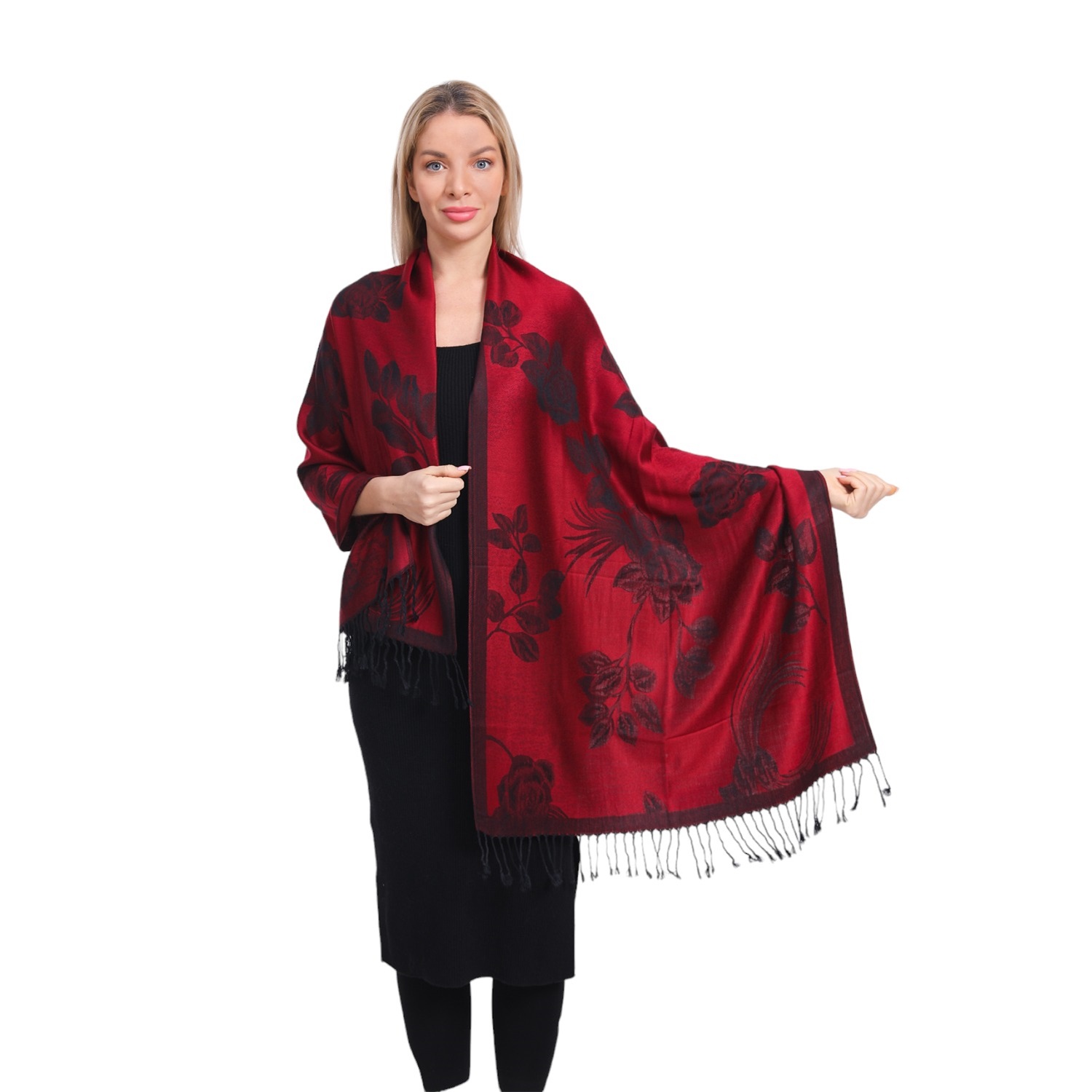 Two Tone Rose Pashmina 5412 Red